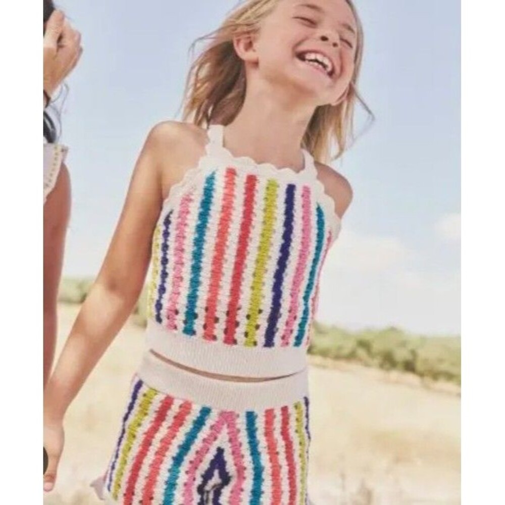Mini Boden Girls Kids Stripe Knitted Top and short set Multi Stripe size 6/7 EUC